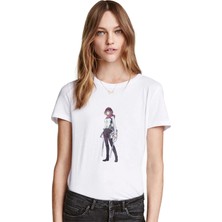 Qivi Anime Attack On Titan Baskılı Beyaz Kadın Tshirt