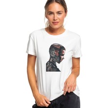 Qivi Stranger Things El Baskılı Beyaz Kadın Tshirt