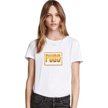 Qivi Pubg Logo Baskılı Beyaz Kadın Tshirt