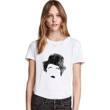 Qivi Charlie Chaplin Old Baskılı Beyaz Kadın Tshirt