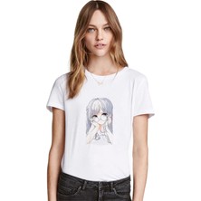 Qivi Anime Fairy Tail Glass Guild Emblem Baskılı Beyaz Kadın Tshirt