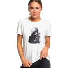 Qivi Anime Tokyo Ghoul Anteiku Baskılı Beyaz Kadın Tshirt