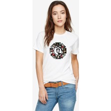 Qivi La Case De Papel Kolaj Baskılı Beyaz Kadın Tshirt