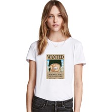 Qivi Anime One Peace Wanted Deador Alive Baskılı Beyaz Kadın Tshirt