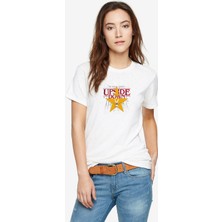 Qivi Stranger Things The Upside Down Star Baskılı Beyaz Kadın Tshirt