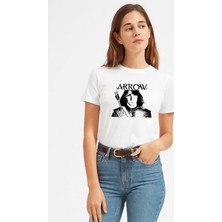 Qivi Arrow Black & White Kadın Beyaz Tshirt