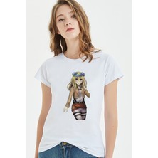 Qivi Anime Attack On Titan Baskılı Beyaz Kadın Tshirt