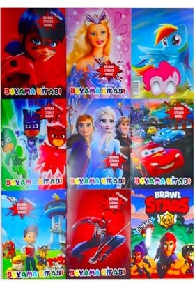 Brawl Stars - Pija Maskeliler -Uğur Böceği- Cars - Unikon-Pawl Patrol Köpekleri-Frozen-Prenses-Spider Man Boyama Kitabı + Stickerlerı + Maske