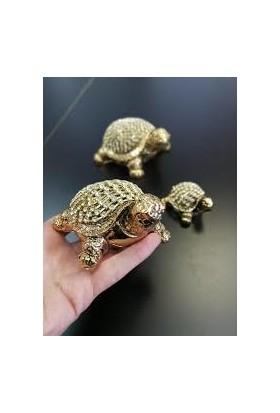 3 Lü Dekoratif Kristal Taşlı Polyester Altın Kaplumbağa