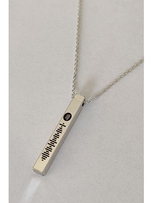 OshoLife Unisex Spotify Kodlu Gümüş Renk Çubuk Bar Kolye Zincir