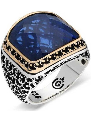 Gumush Gümüş Parlament Mavisi Zirkon Taşlı Erkek Yüzük