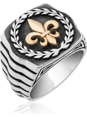 Gumush  Gümüş Zambak Çiçeği Desenli Erkek Yüzük