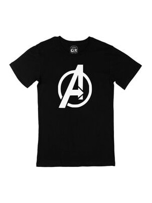 Cix Beyaz Avengers Logolu Siyah Tişört