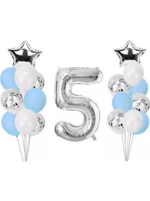 Parti Sürprizi 5 Yaş Gümüş Folyo Balon Set 21 Adet