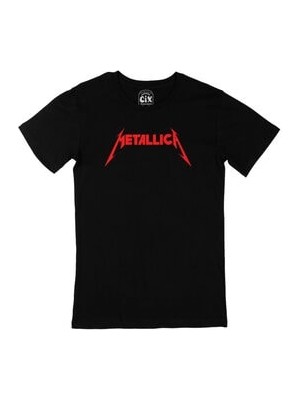 Cix Kırmızı Metallica Logolu Siyah Tişört