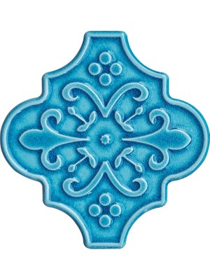 Can Seramik 12 x 12 cm Turkuaz Arabesk Desenli Kabartmalı Seramik Karo (5'li 1 Paket)