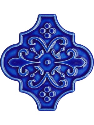Can Seramik 12 x 12 cm Kobalt Arabesk Desenli Kabartmalı Çini Karo (5'li 1 Paket)