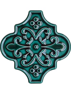 Can Seramik 12 x 12 cm Zümrüt Arabesk Desenli Kabartmalı Seramik Karo (5'li 1 Paket)