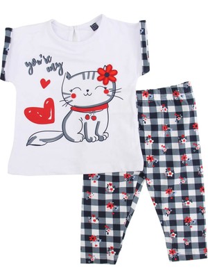 Miniword Kedili Kareli Kız Bebek Taytlı Takım