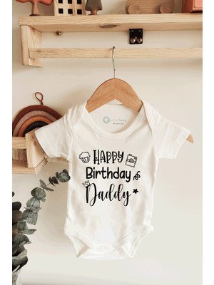 Limon Bebek Beyaz Happy Birthday Daddy Kral Taçlı Kısa Kol Organik Body