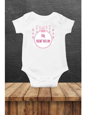 Limon Pembe Ilk Yeni Yılım Baskılı Bebek Body Zıbın