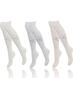 Semoor Çorap ve Tekstil Semoor Kız Külotlu Çorap Sinek Kuşu Taş Baskılı Pamuklu (Penye) 3'lü