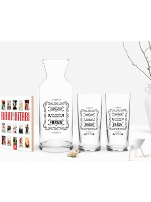 BK Kişiye Özel Renkli Baskılı Yeşilçam Replikleri Seni Babandan Isteyeceğim Tasarımlı Ikili Rakı Bardağı Karaf ve Cep Kitabı Hediye Seti-1