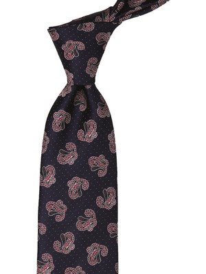 Kravatkolik Lacivert Şal Desen Mendilli Klasik Kravat KK9863