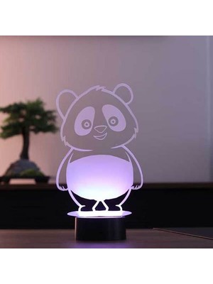 By-Lamp Sevimli Panda Figürlü Dekoratif Hediye Led Masa Lambası | 7 Işık Rengi | Siyah Taban