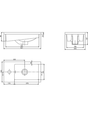 Turkuaz Seramik Cerastyle Mini L Lavabo 24X42CM