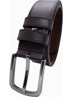 Gutiero Erkek Deri Kemer Kahverengi Dikişli 4 cm