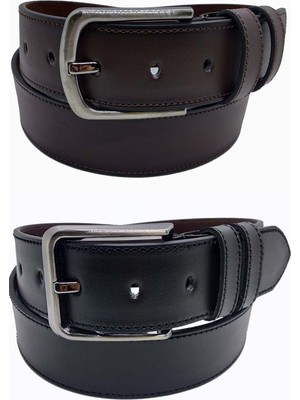 Gutiero Erkek Deri Kemer 2'li Siyah Kahverengi Dikişli 4 cm