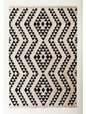  Rugs Modern Rustik 4019 Siyah & Beyaz 80 x 150 cm Iskandinav Boho Stil Kilim