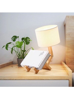 Supply Home Ahşap Robot Adam Masa Lambası Iskandinav Model Abajur Kitaplıklı Gece Lambası