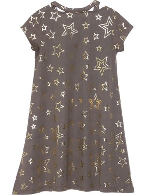 Silversun Silversunkids | Kız Genç Haki Renkli Yıldız Baskılı Kısa Kollu Elbise Örme Elbise | Ek 315919