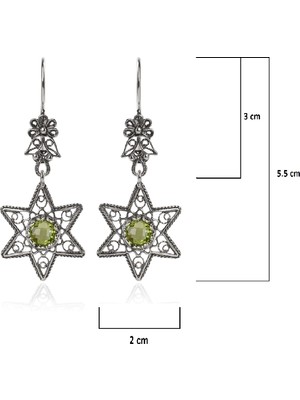 Filigran Silver 925 Ayar Gümüş Otantik El Işçiliği Telkari Doğal Yeşil Ametist Taş Kadın Sarkaç Küpe