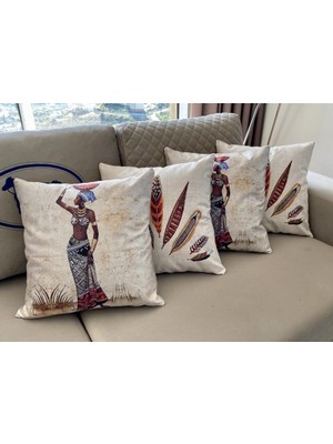 Lia Store Afrika Desenli Dekoratif 4'lü Kombin Kırlent Kılıfı Seti