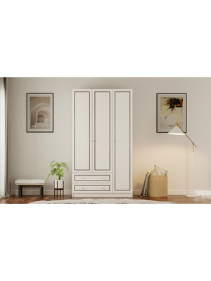 Rabi Mobilya Grey Country 3 Kapak 2 Çekmeceli Gardırop