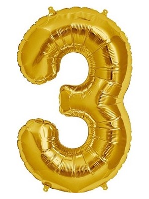 Tam İthalat Parti Şekilli Supershape Gold Rakam Folyo Balon 3 Numara