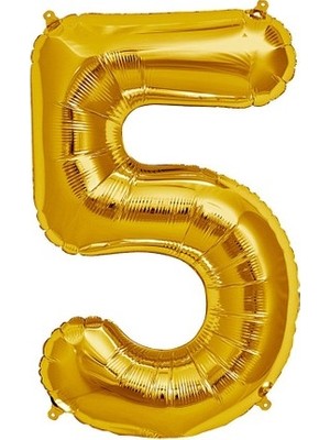Tam İthalat Parti Şekilli Supershape Gold Rakam Folyo Balon 5 Numara