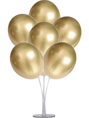 Tam İthalat Parti Malzemesi Balon Standı 7 Adet Altın Renk Krom Balon Seti