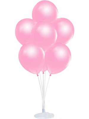 Tam İthalat Parti Balon Standı 10 Adet Sedefli Metalik Pembe Balon Seti