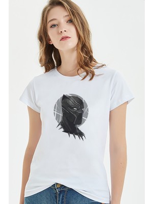 Qivi Black Panther Baskılı Beyaz Kadın Örme Tshirt