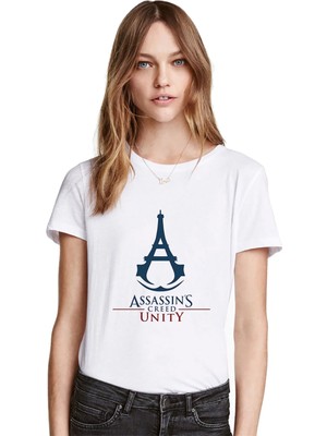 Qivi Assasin Creed Unity Baskılı Beyaz Kadın Tshirt