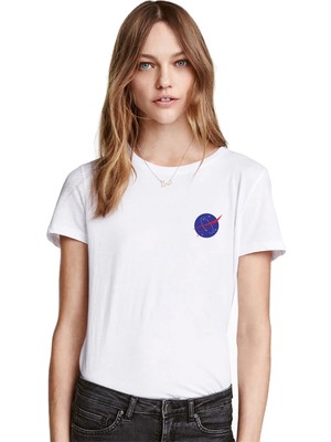 Qivi Uzay Logo Baskılı Beyaz Kadın Tshirt
