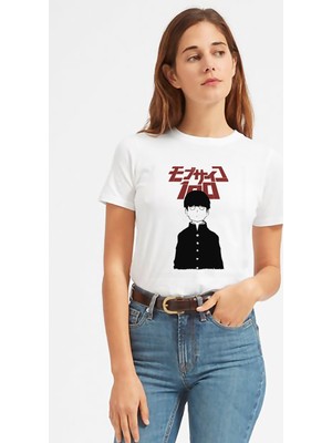 Qivi Anime Mob Psycko 100 Baskılı Beyaz Kadın Tshirt