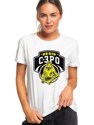Qivi C3PO 2 Baskılı Beyaz Kadın Tshirt