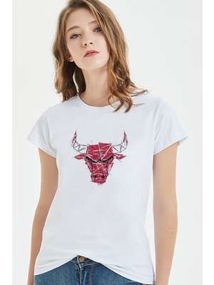 Qivi Chicago Baskılı Beyaz Kadın Örme Tshirt