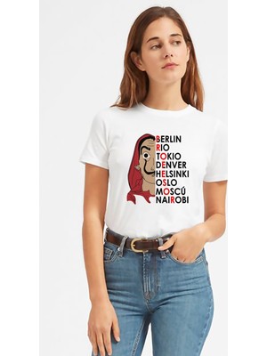 Qivi La Casa De Papel Baskılı Beyaz Kadın Tshirt