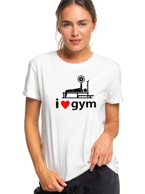 Qivi I Love Gym Baskılı Beyaz Kadın Tshirt